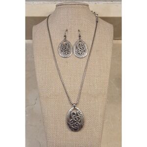 Vintage Brighton Mingle Swirl Silver Pendant Necklace & Dangle Earrings 16-18"